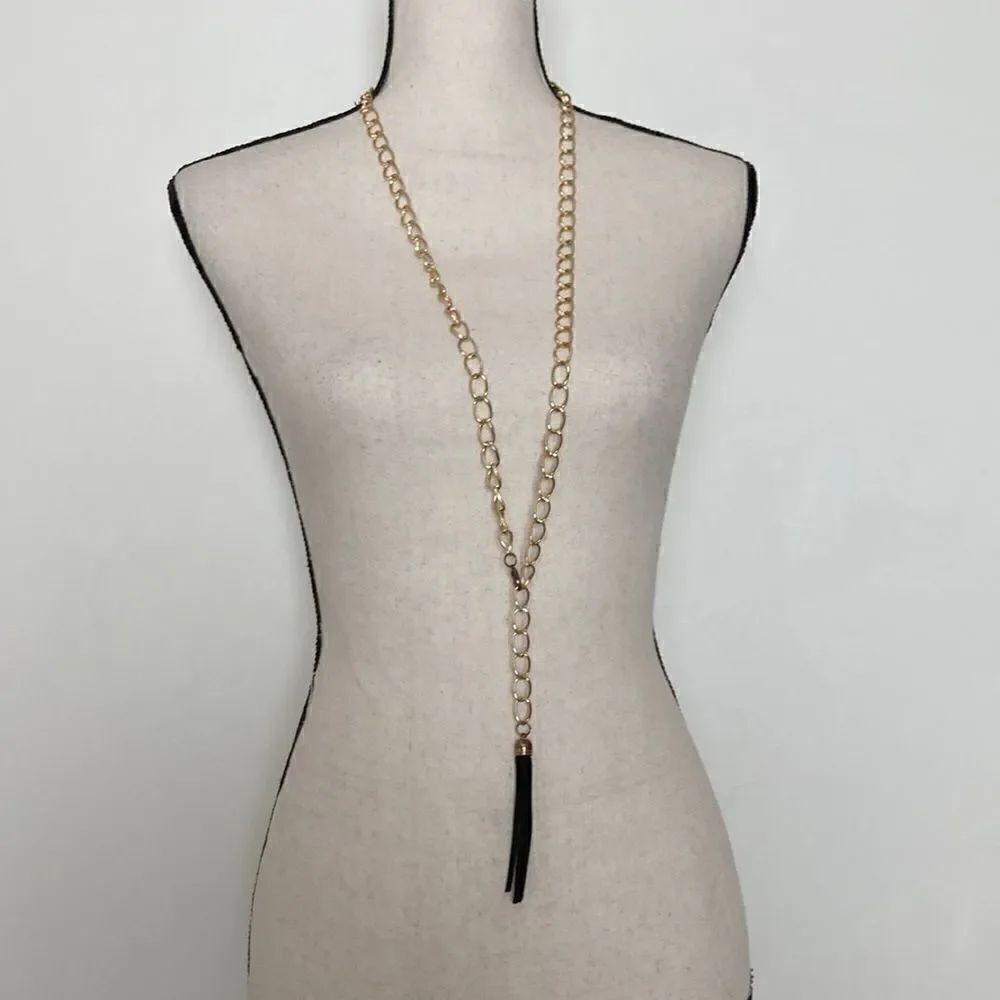 Gold adjustable necklace chain with tassel